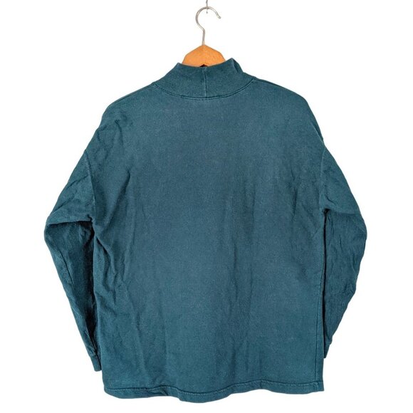 Vintage 90s Green Mock Neck Sweatshirt with Embroidered Tapestry Art 100% Cotton - Picture 7 of 11